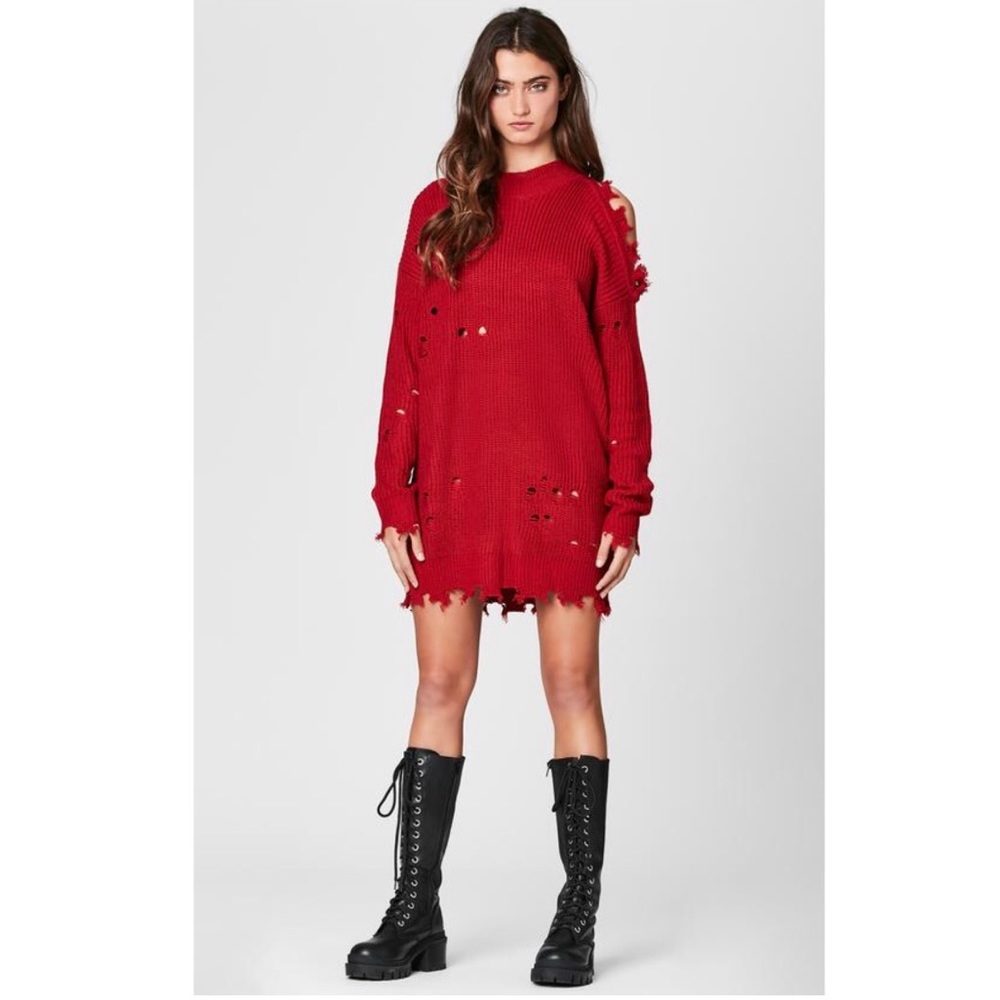 SHREDDED LONG SLEEVE SHOULDER CUTOUT SWEATER
